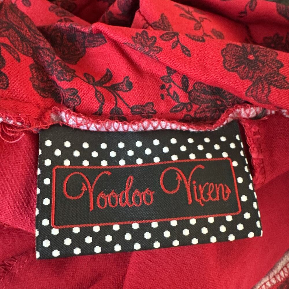 VOODOO VIXEN Retro Red & Black Floral Knee-Length Stretchy Wiggle Skirt, Pinup - Picture 7 of 14